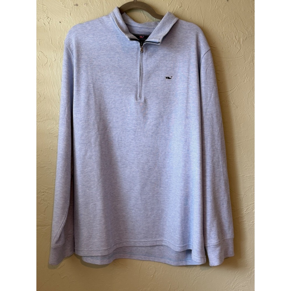 Vineyard Vines Mens XL Light Blue Striped Quarter Zip Pullover Sweater